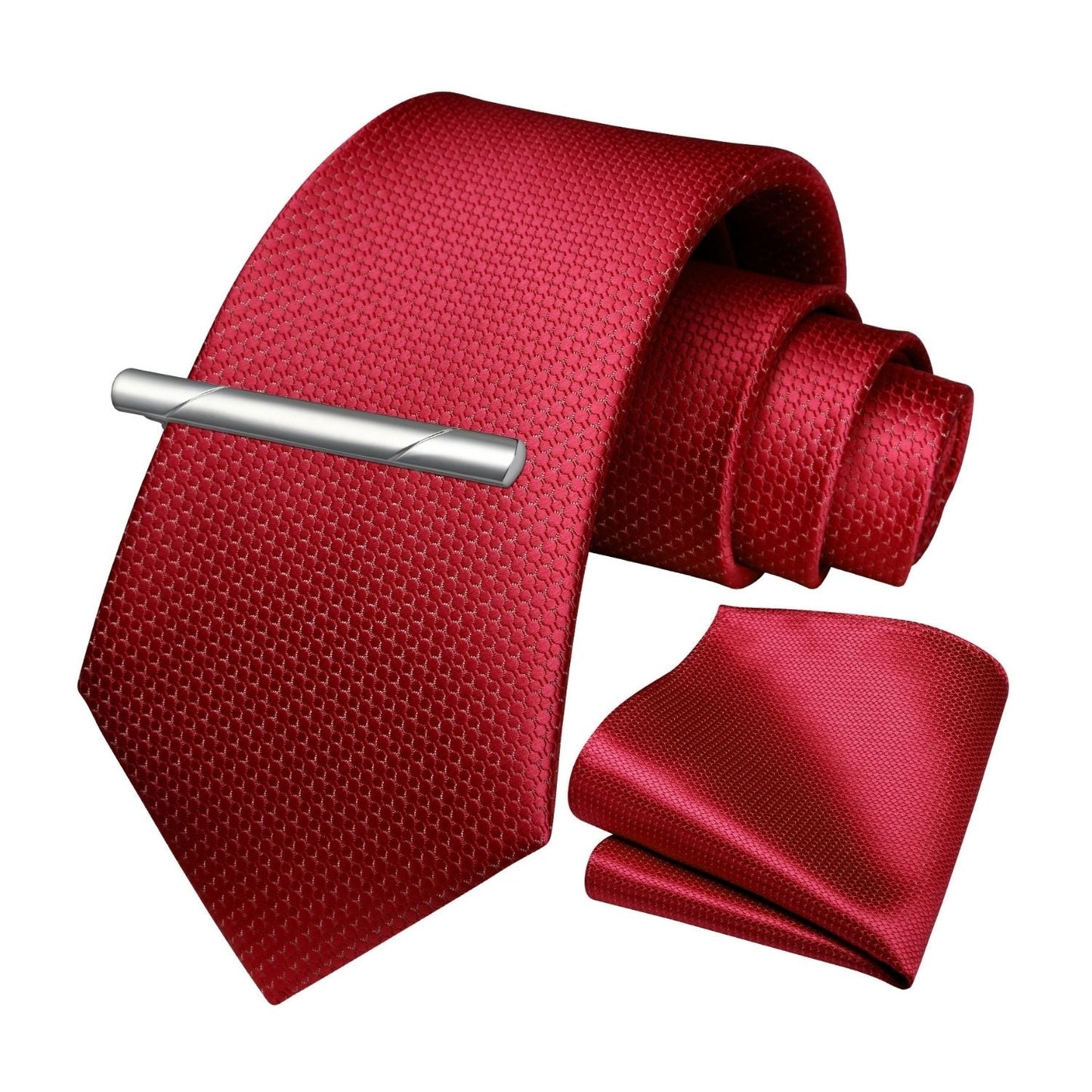 Hisdern Red Houndsooth Wedding Tie Set with Clip