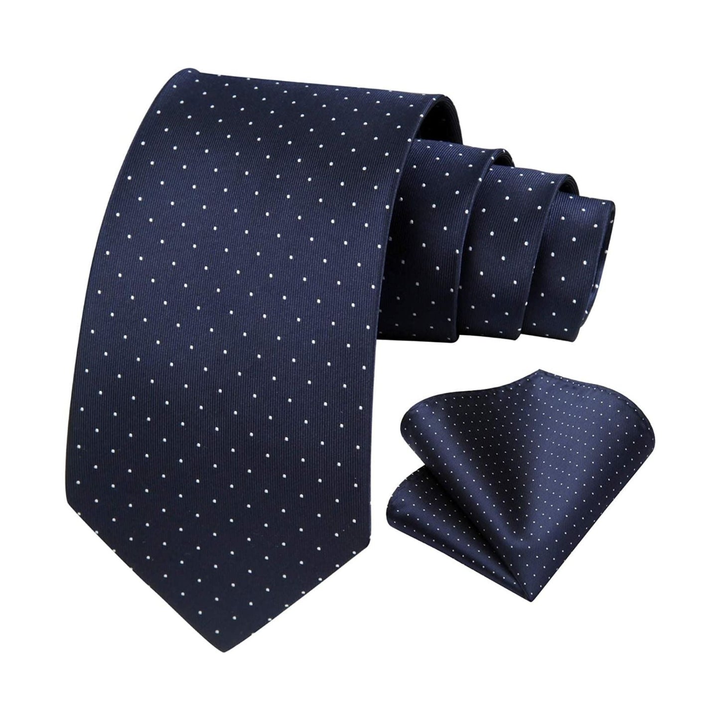 Hisdern Navy Blue Polka Dot Print Tie Set For Formal Events