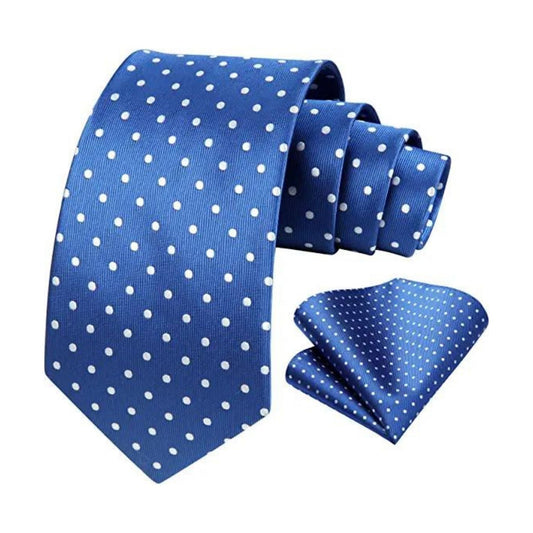 Hisdern Blue Polka Dot Print Tie Set For Formal Events
