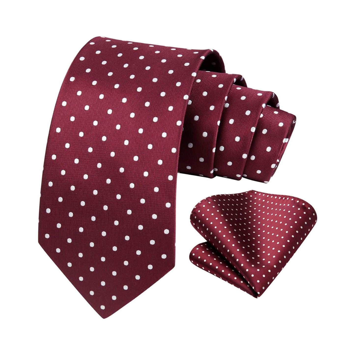 Hisdern Burgundy Polka Dot Print Tie Set For Formal Events