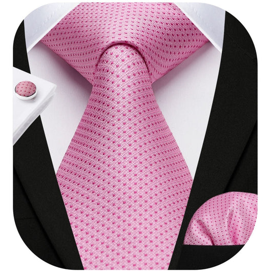 Hisdern Pink Houndstooth Business Tie Set with Cufflinks
