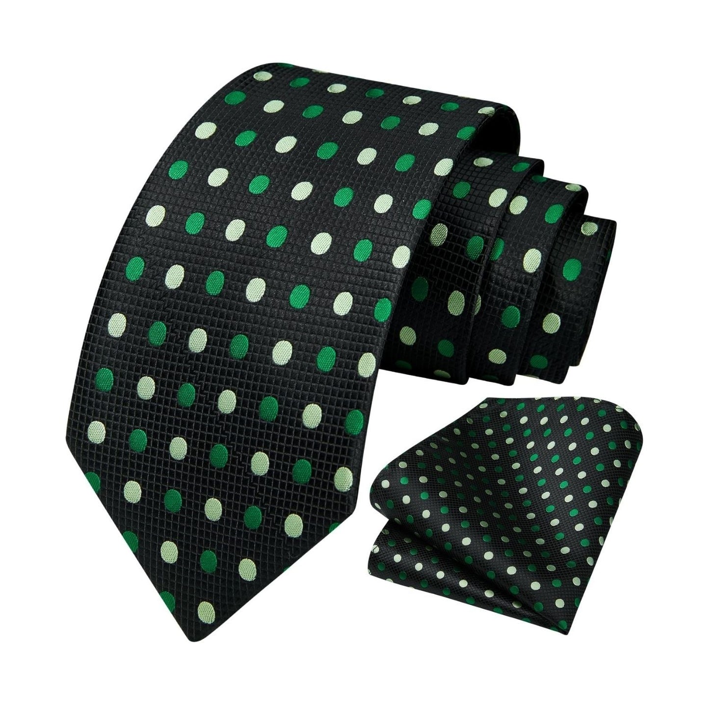 Hisdern Black Green Polka Dot Print Tie Set For Formal Events