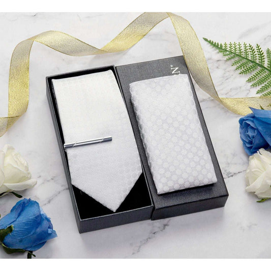Hisdern White Plaid Wedding Accessories Set With Clip
