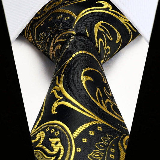 Hisdern Black Yellow Paisley Tie Set For Groomsmen