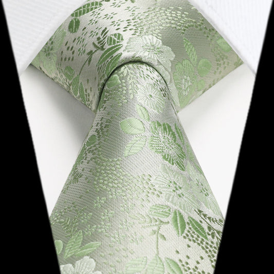 Hisdern Sage Green Wedding Tie Set – Floral Tie & Pocket Square