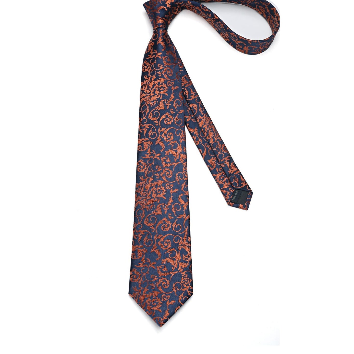 Hisdern Orange Navy Blue Paisley Tie Set For Formal Wear