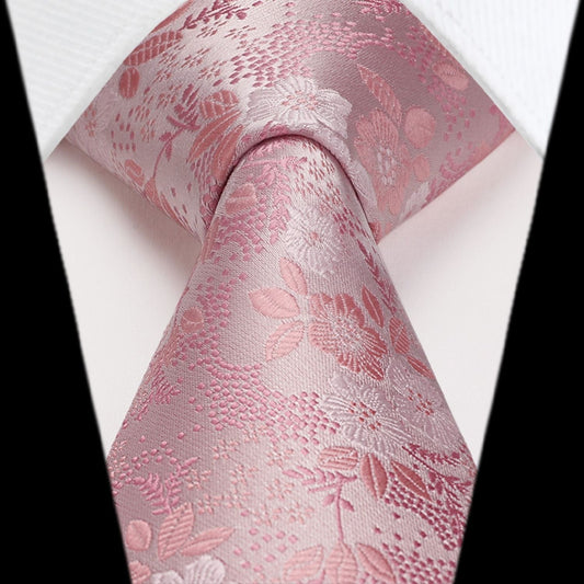 Hisdern Extra Long Pink Tie Set - Elegant Floral Academic Neckwear