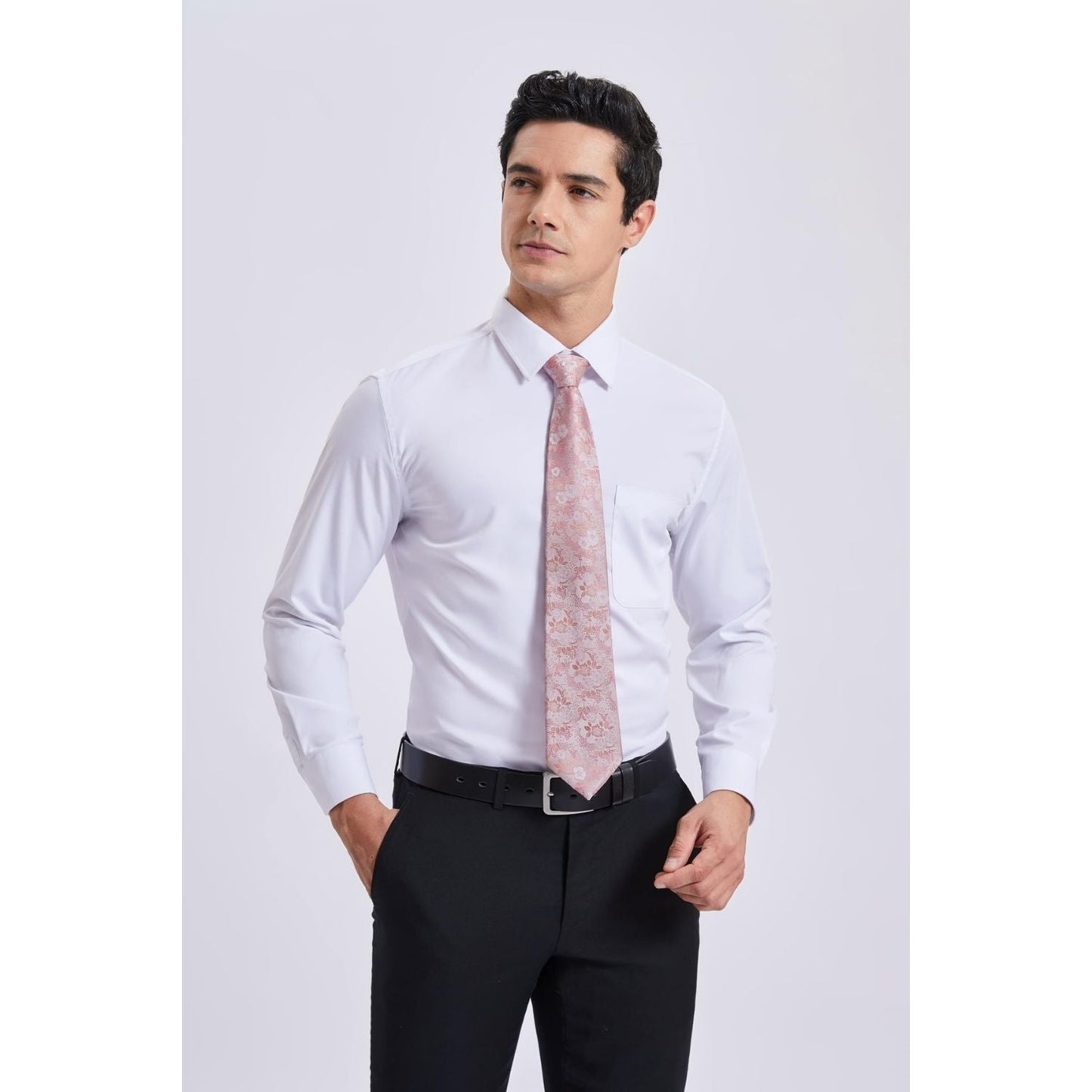 Hisdern Extra Long Pink Tie Set - Elegant Floral Academic Neckwear