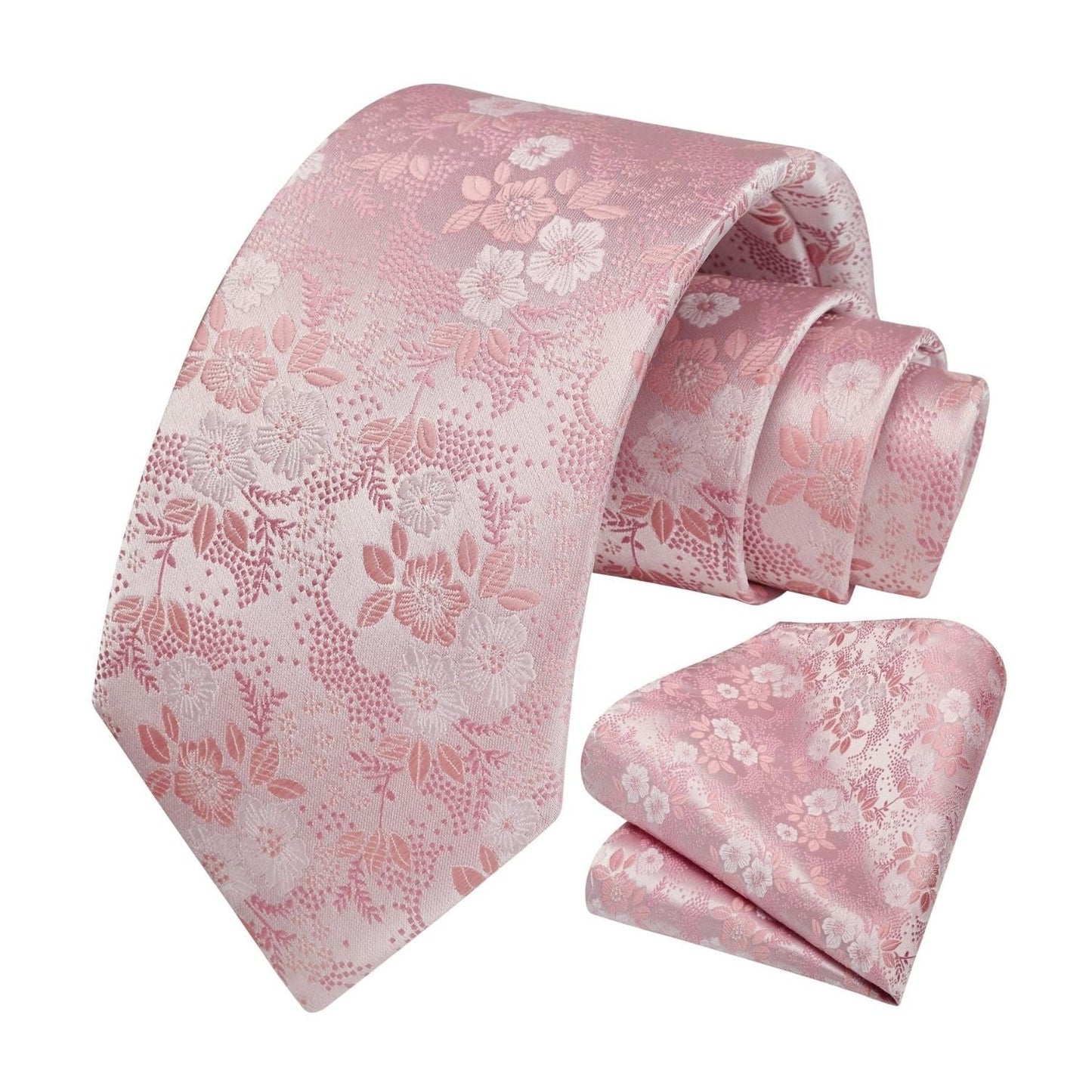 Hisdern Extra Long Pink Tie Set - Elegant Floral Academic Neckwear