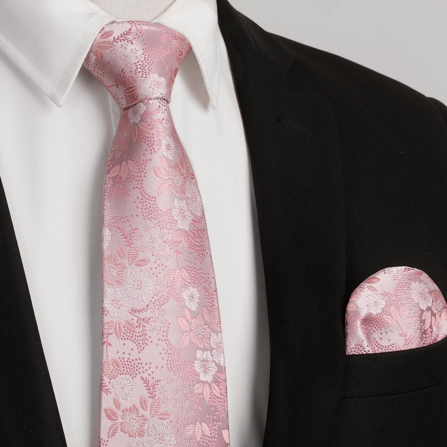Hisdern Extra Long Pink Tie Set - Elegant Floral Academic Neckwear