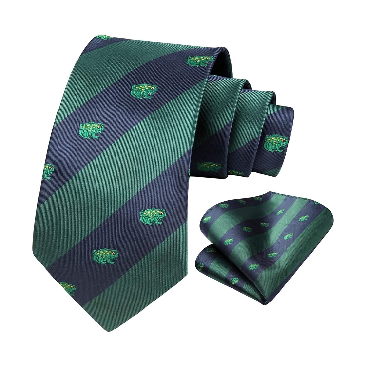 Hisdern Green Navy Blue Frog Cute Print Pattern Tie Set