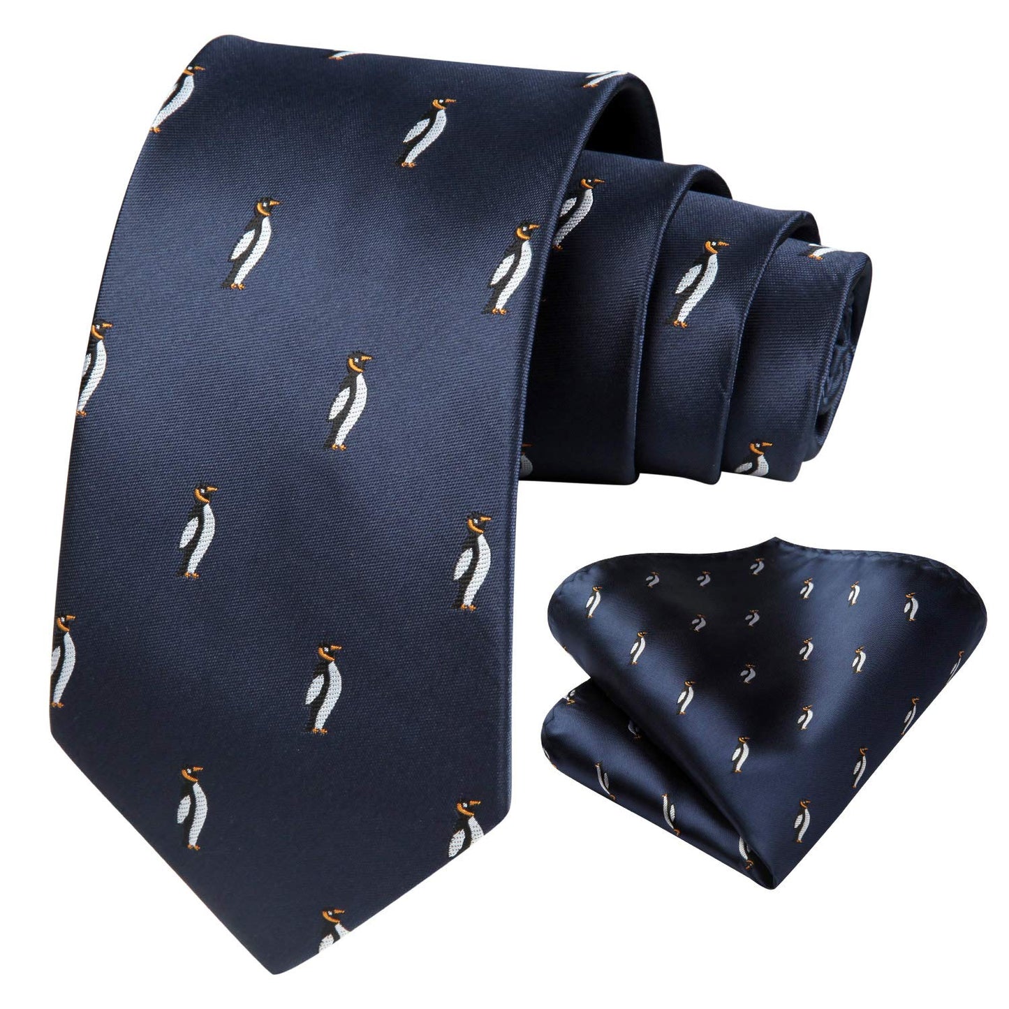 Hisdern Blue Penguin Cute Pattern Tie Set