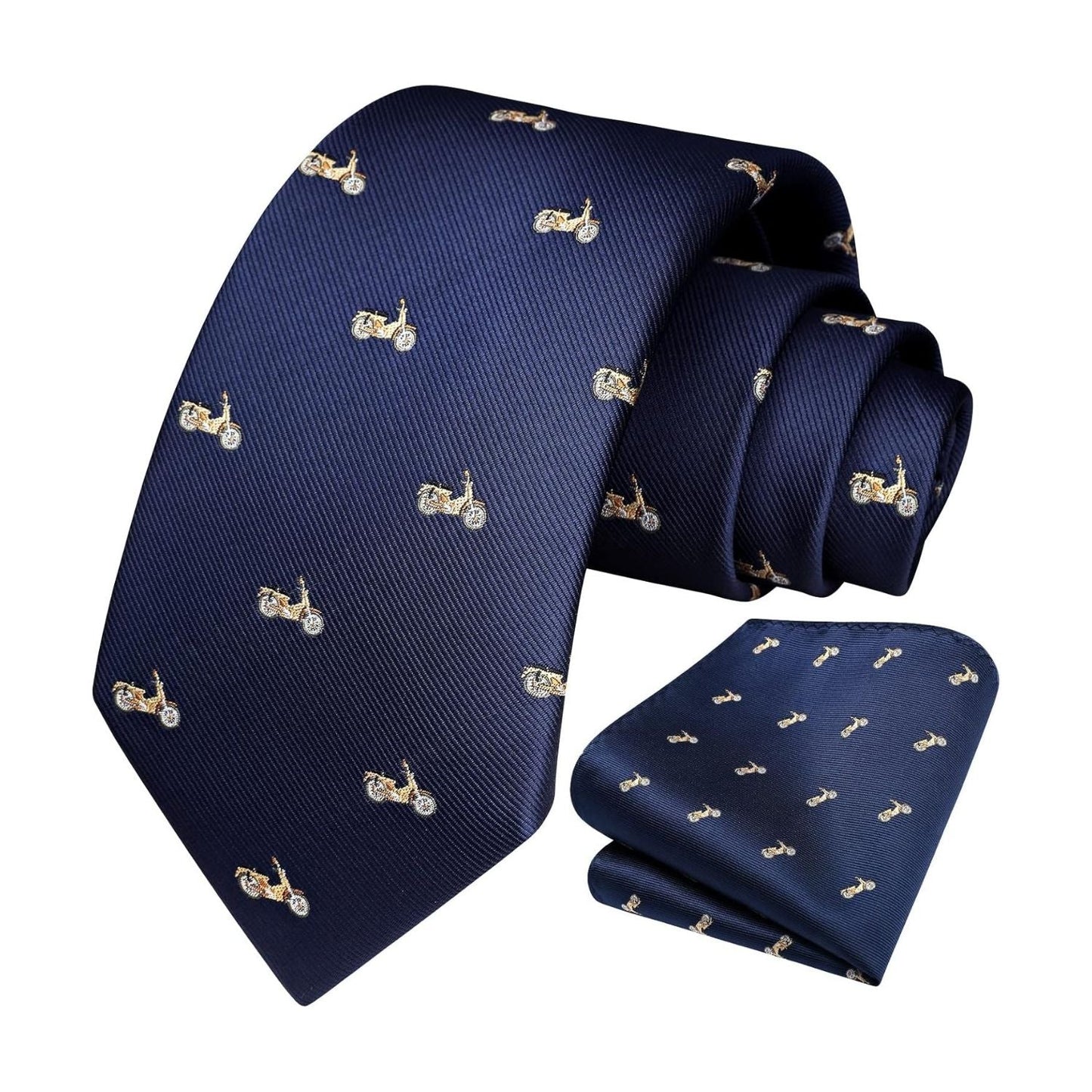 Hisdern Navy Blue Pattern Print Men's Suit Tie Set