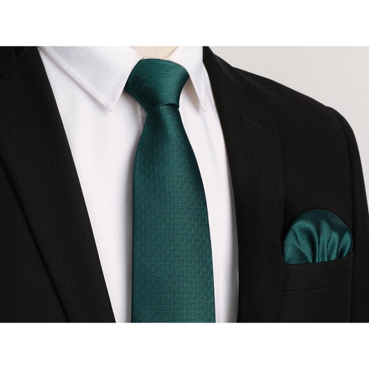 Hisdern Dark Green Houndstooth Wedding Tie Set