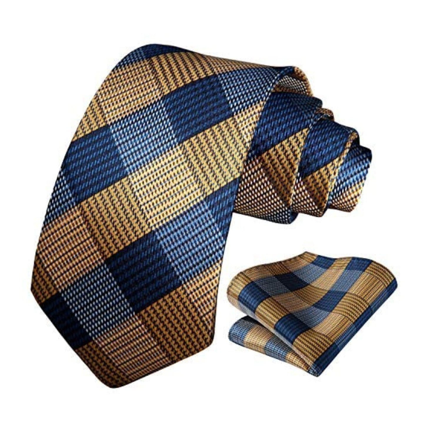 Hisdern Yellow Navy Blue Plaid Business Tie Set