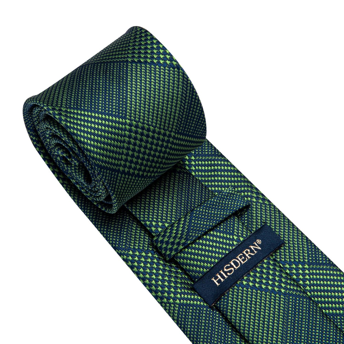 Hisdern Green Navy Blue Plaid Business Tie Set