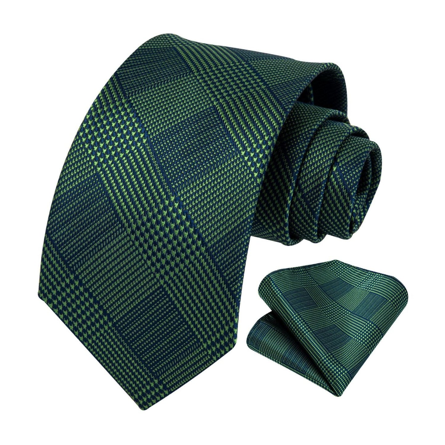 Hisdern Green Navy Blue Plaid Business Tie Set