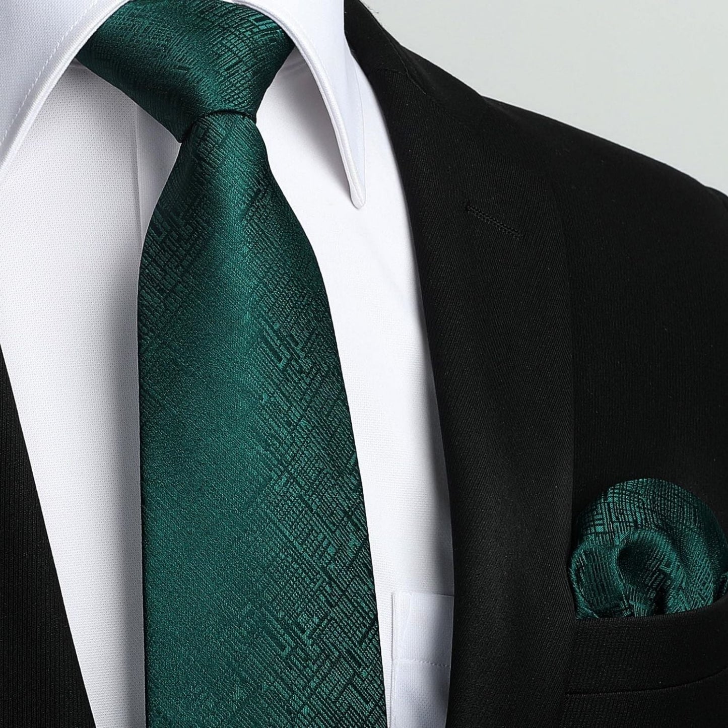 Hisdern Dark Green Plaid Wedding Tie Set