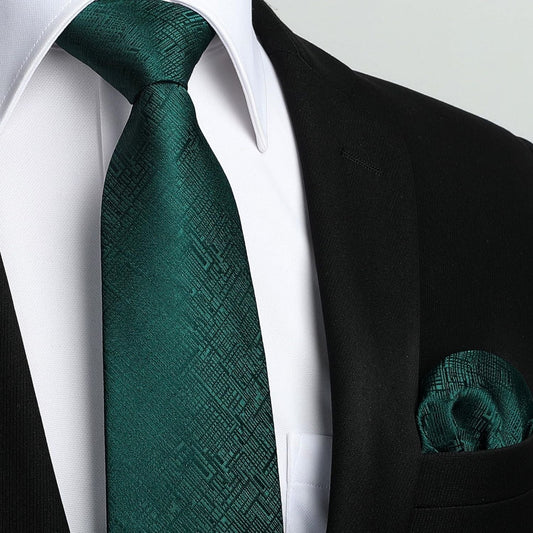 Hisdern Dark Green Plaid Wedding Tie Set