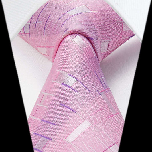 Hisdern Pink Plaid Tie Set For Groomsmen