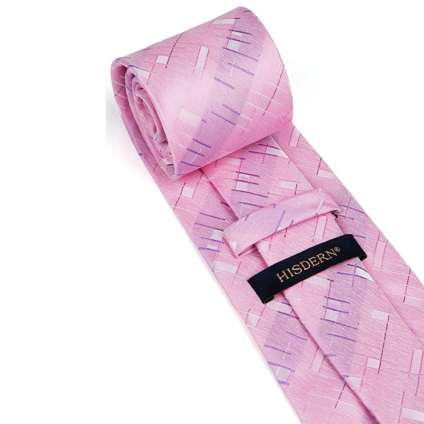 Hisdern Pink Plaid Tie Set For Groomsmen
