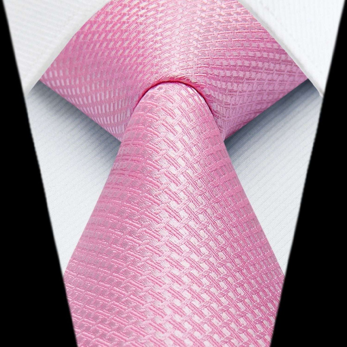 Hisdern Pink Plaid Pocket Square With Matching Tie