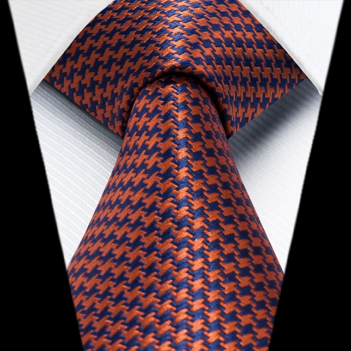 Hisdern Orange Houndstooth Wedding Tie Set