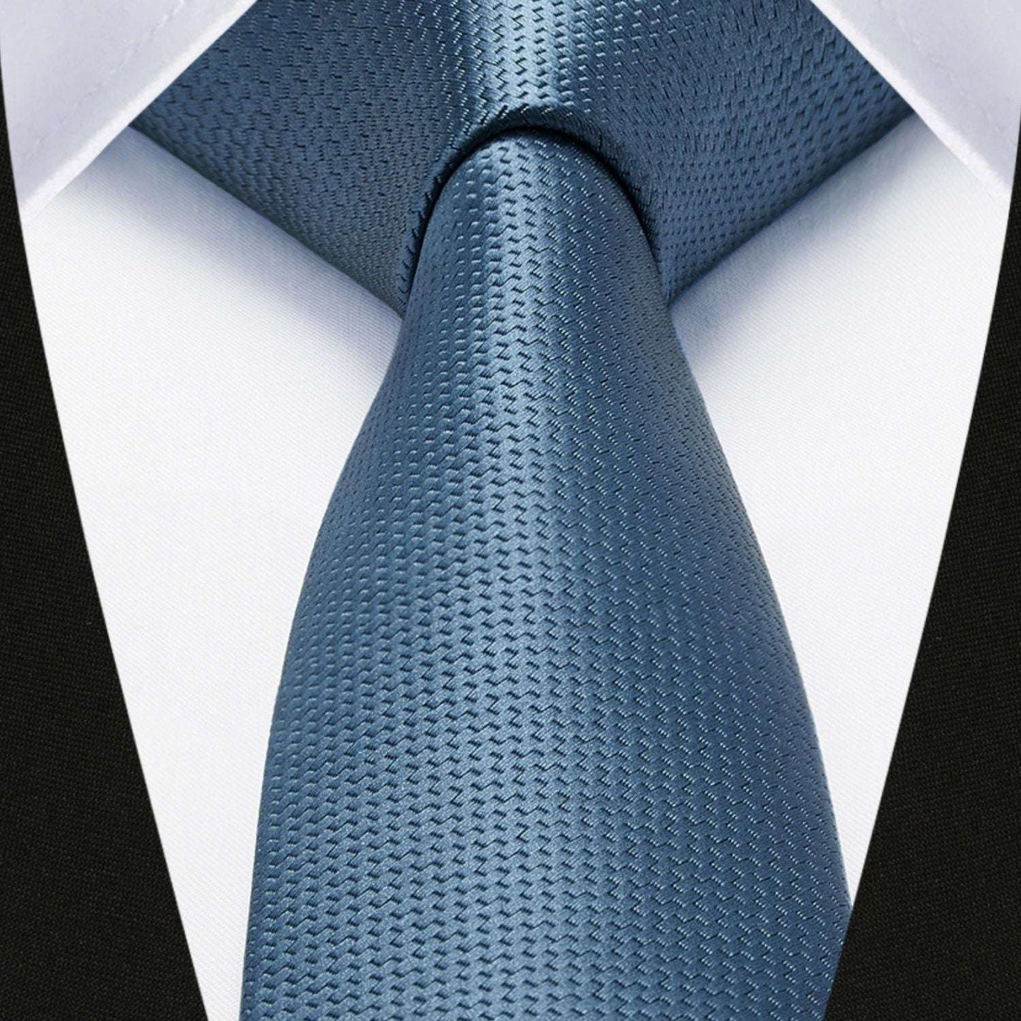 Hisdern Solid Print Skinny Tie Slim 2.4'' Formal Light Navy Blue Wedding Tie