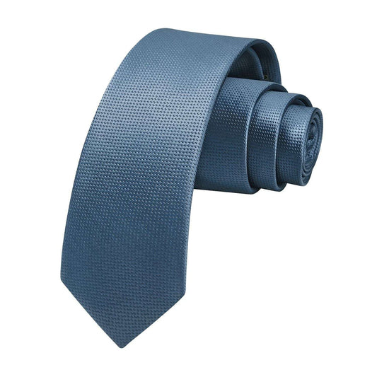 Hisdern Solid Print Skinny Tie Slim 2.4'' Formal Light Navy Blue Wedding Tie