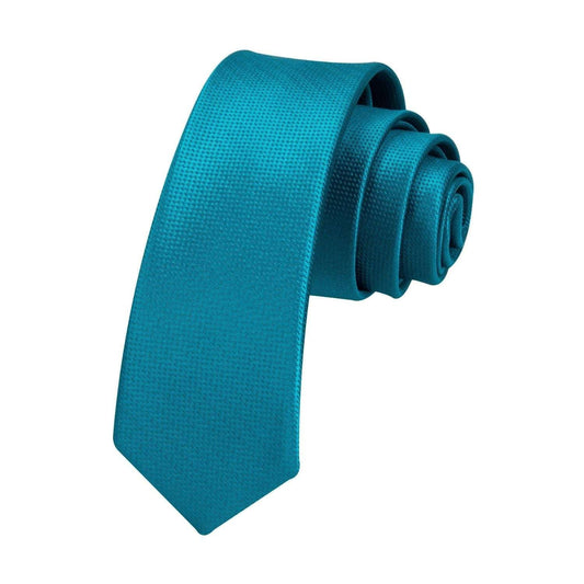 Hisdern Solid Print Skinny Tie Slim 2.4'' Formal Peacock Blue Wedding Tie