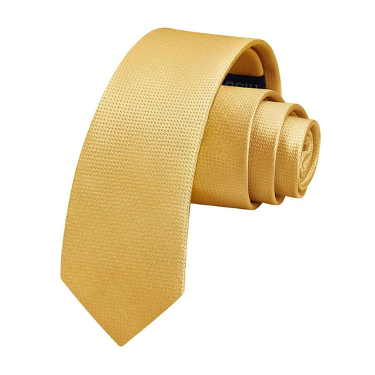 Hisdern Solid Print Skinny Tie Slim 2.4'' Formal Gold Wedding Tie