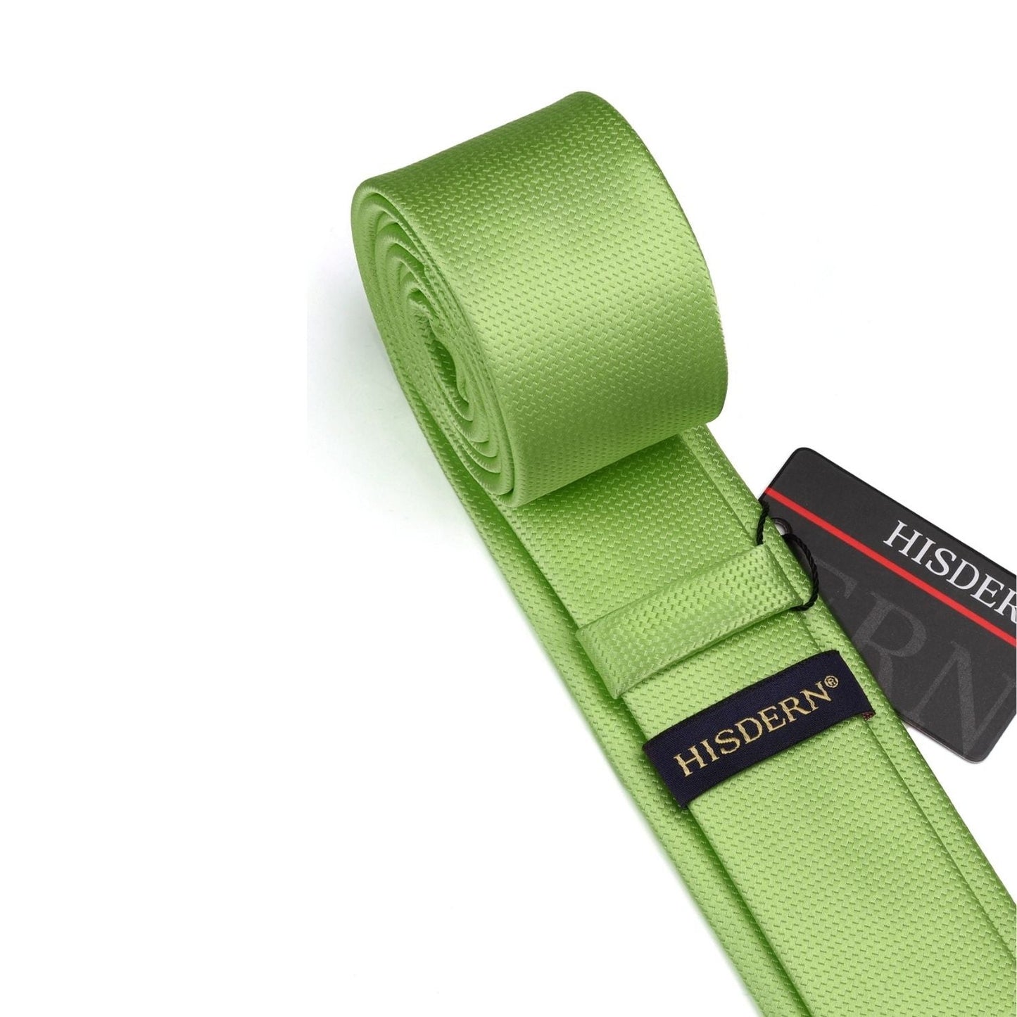 Hisdern Solid Print Skinny Tie Slim 2.4'' Formal Sage Green Dark Wedding Tie