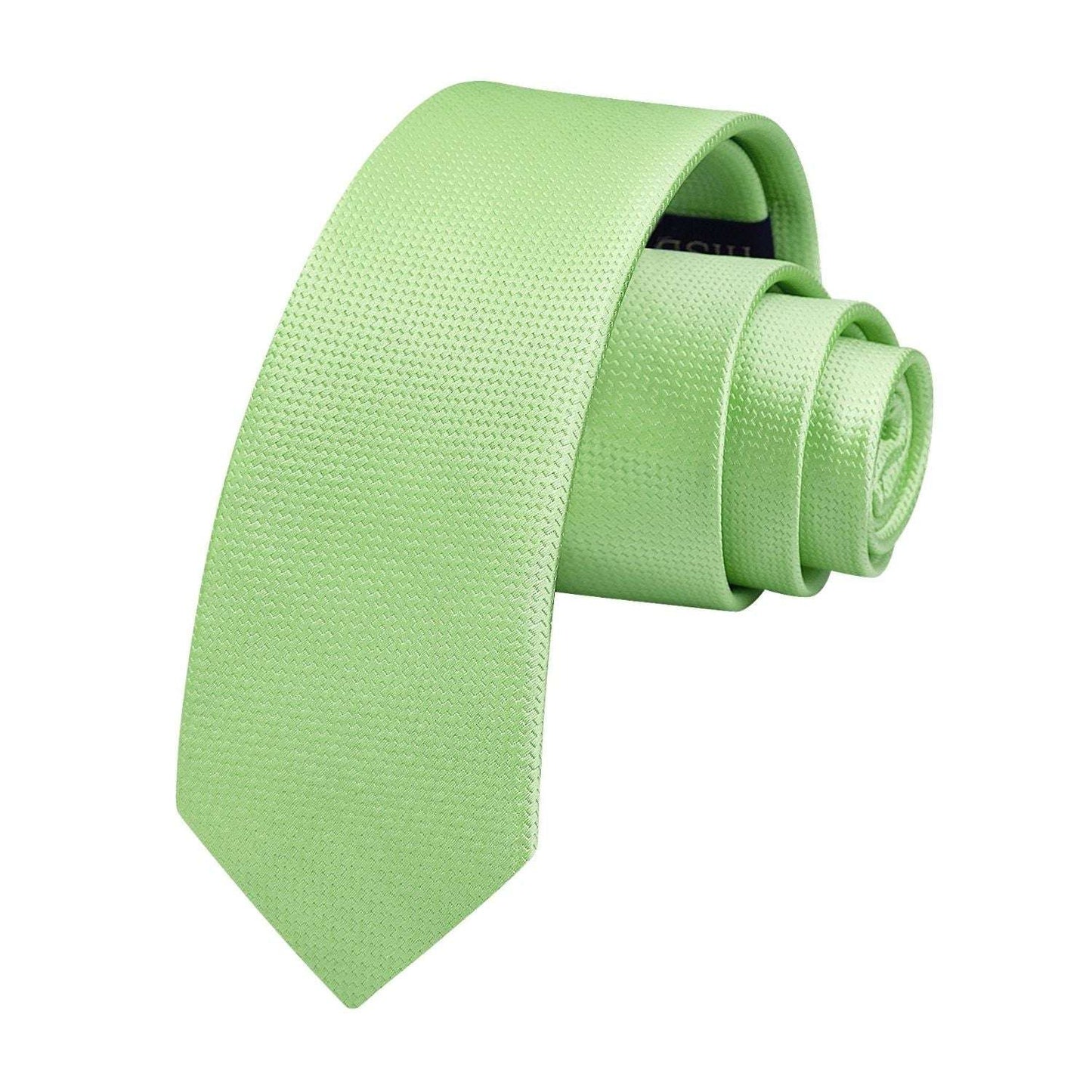 Hisdern Solid Print Skinny Tie Slim 2.4'' Formal Light Sage Green Wedding Tie