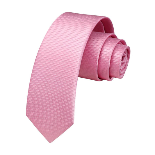 Hisdern Solid Print Skinny Tie Slim 2.4'' Formal Pink Wedding Tie