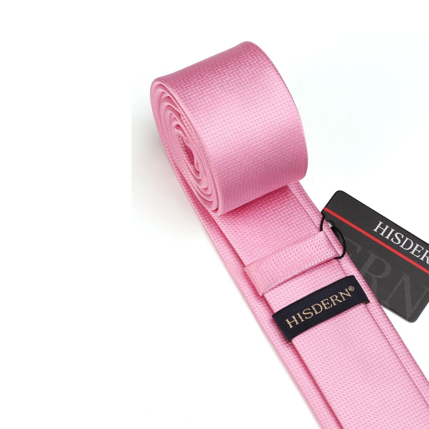 Hisdern Solid Print Skinny Tie Slim 2.4'' Formal Pink Wedding Tie