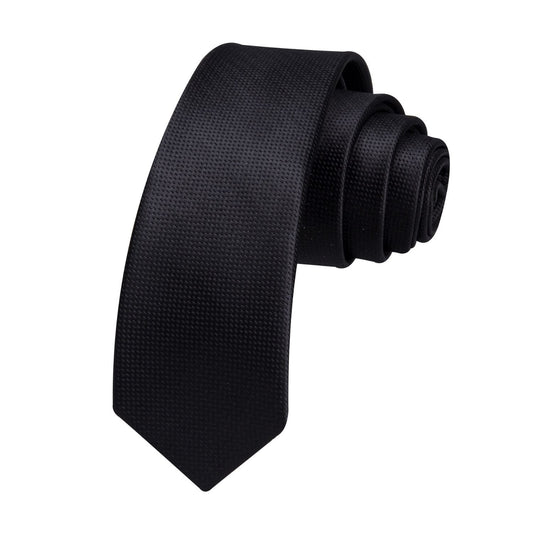 Hisdern Solid Print Skinny Tie Slim 2.4'' Formal Black Wedding Tie