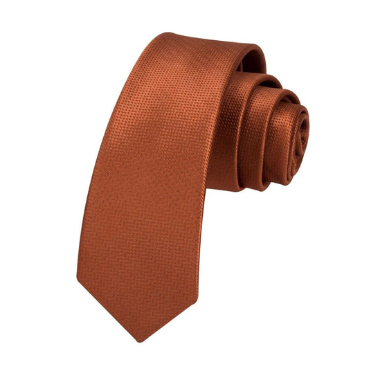 Hisdern Solid Print Skinny Tie Slim 2.4'' Formal Burnt Orange Wedding Tie