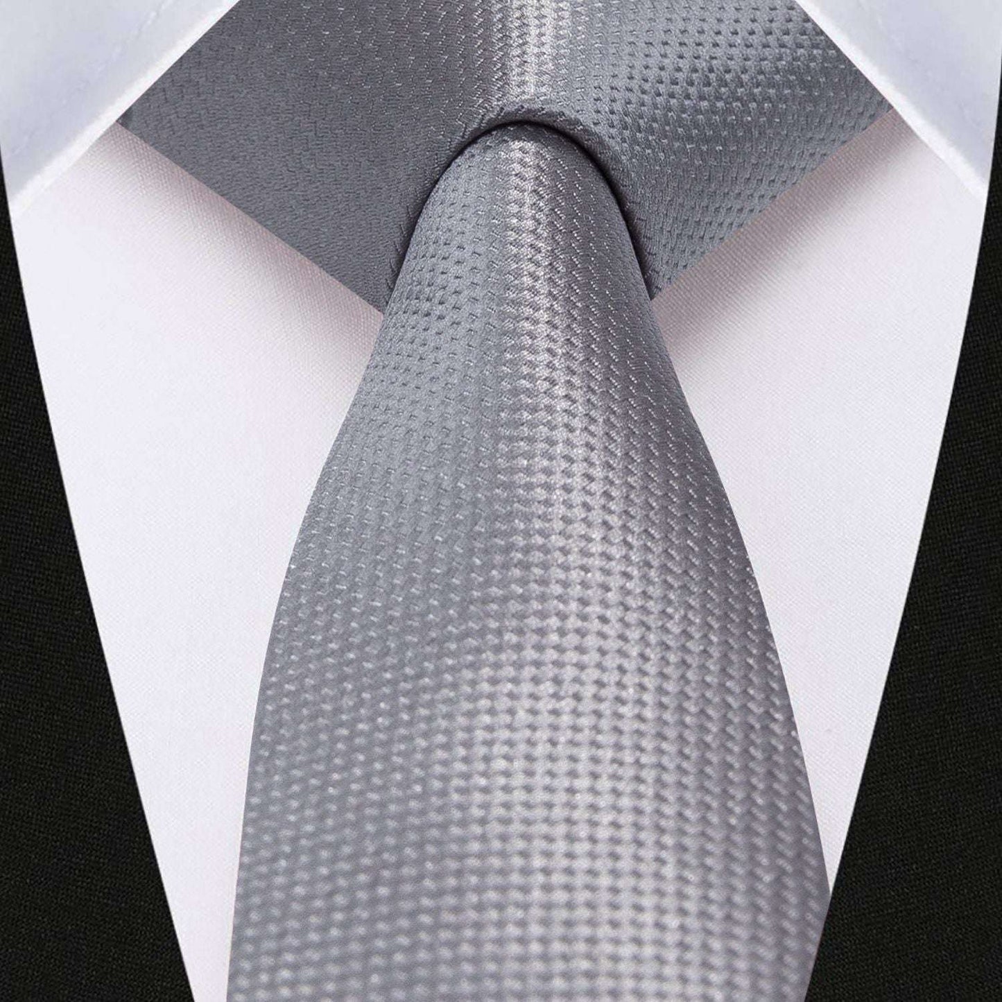 Hisdern Solid Print Skinny Tie Slim 2.4'' Formal Grey Wedding Tie