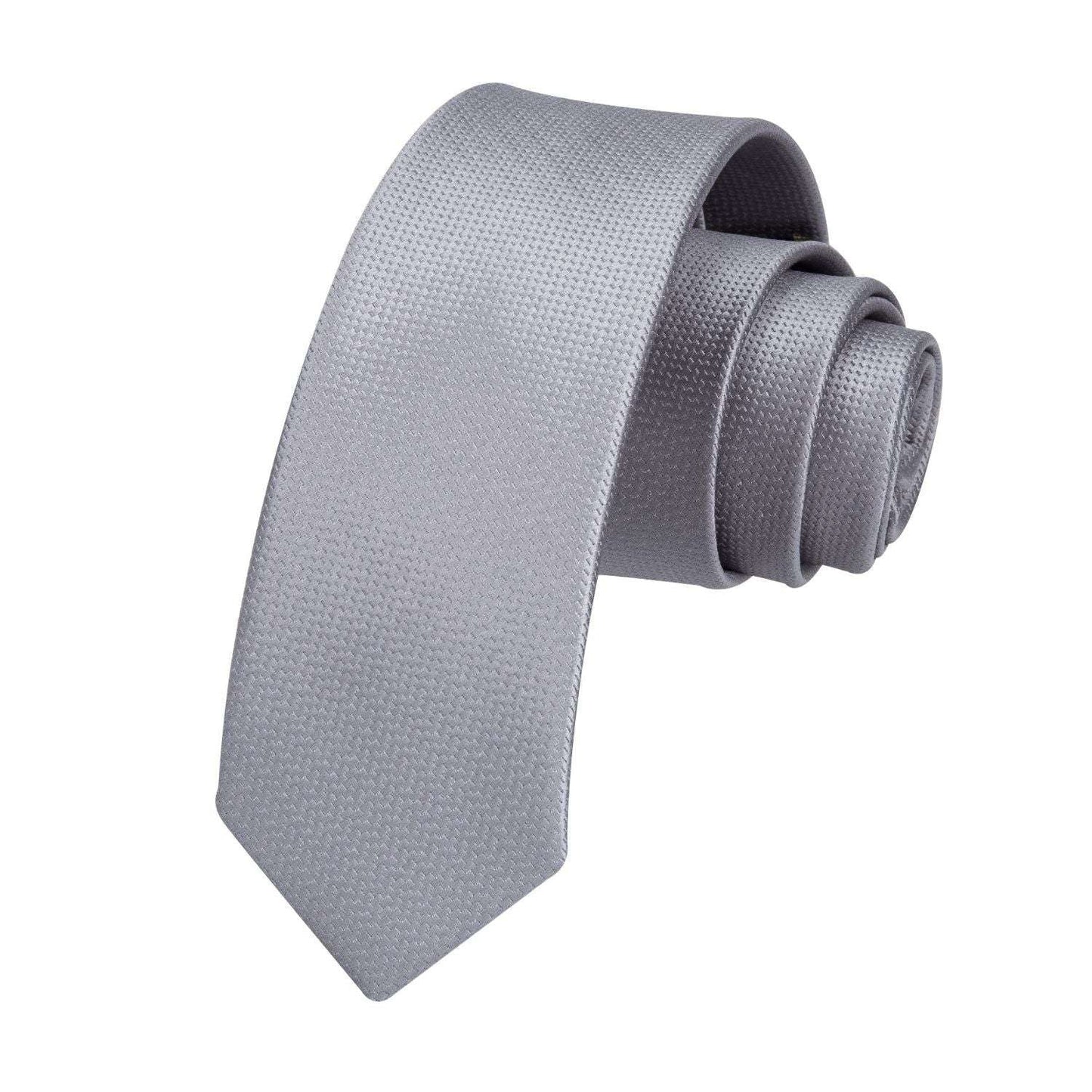 Hisdern Solid Print Skinny Tie Slim 2.4'' Formal Grey Wedding Tie