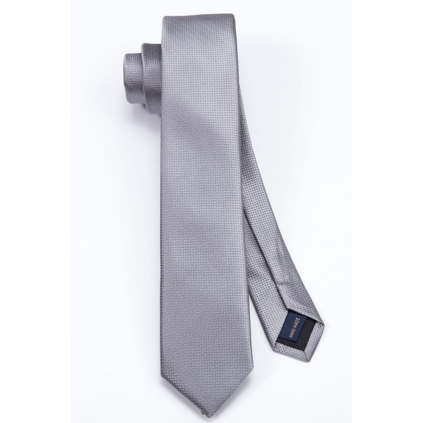 Hisdern Solid Print Skinny Tie Slim 2.4'' Formal Grey Wedding Tie