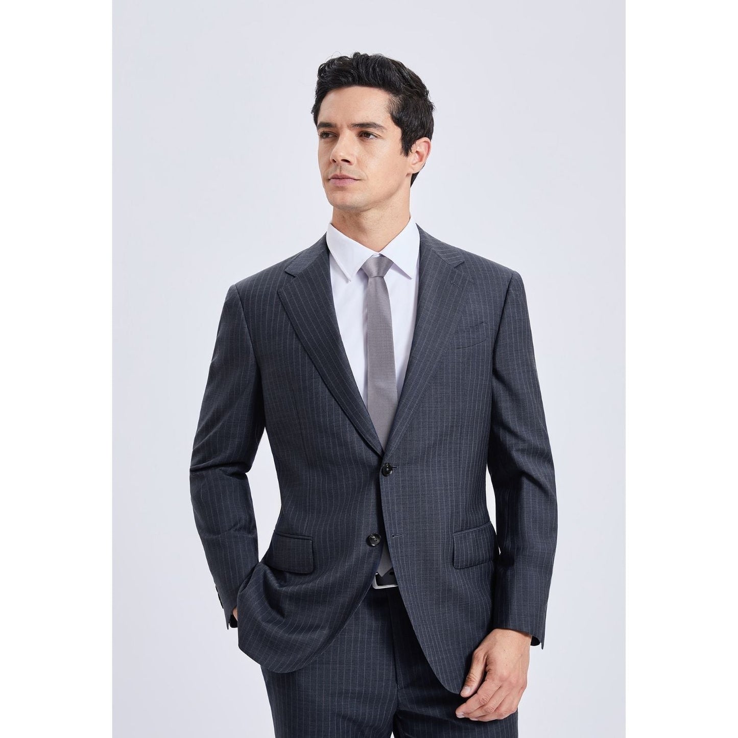 Hisdern Solid Print Skinny Tie Slim 2.4'' Formal Grey Wedding Tie