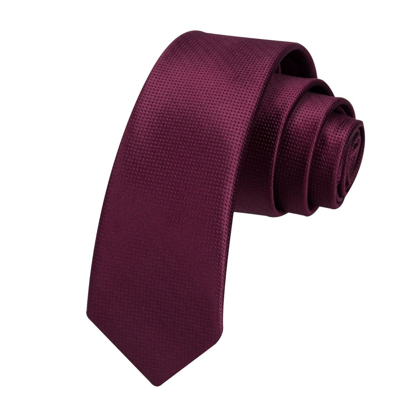 Hisdern Solid Print Skinny Tie Slim 2.4'' Formal Burgundy Wedding Tie