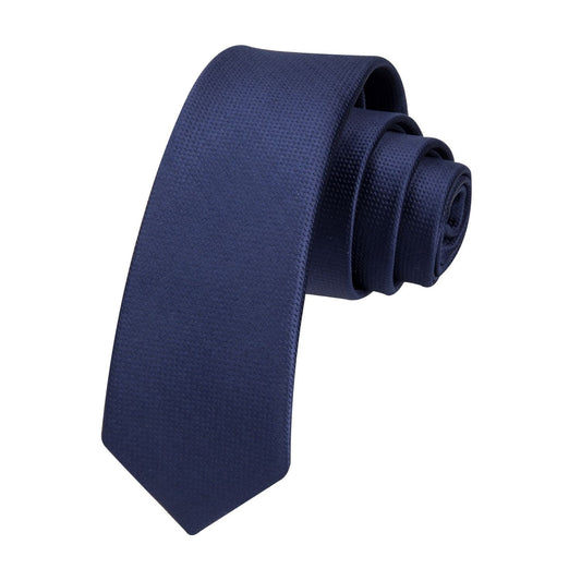 Hisdern Solid Print Skinny Tie Slim 2.4'' Formal Navy Blue Wedding Tie