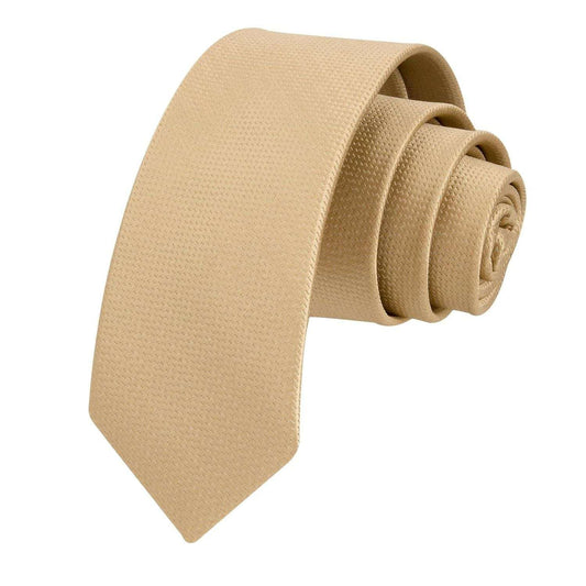 Hisdern Solid Print Skinny Tie Slim 2.4'' Formal Champagne Wedding Tie