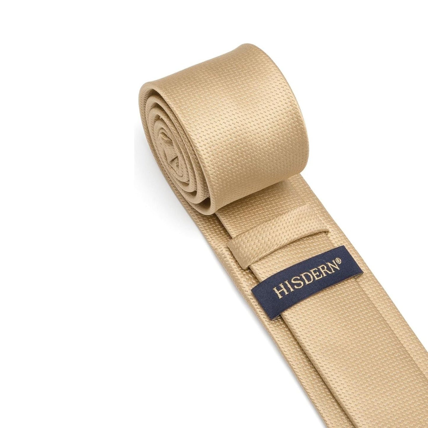 Hisdern Solid Print Skinny Tie Slim 2.4'' Formal Champagne Wedding Tie