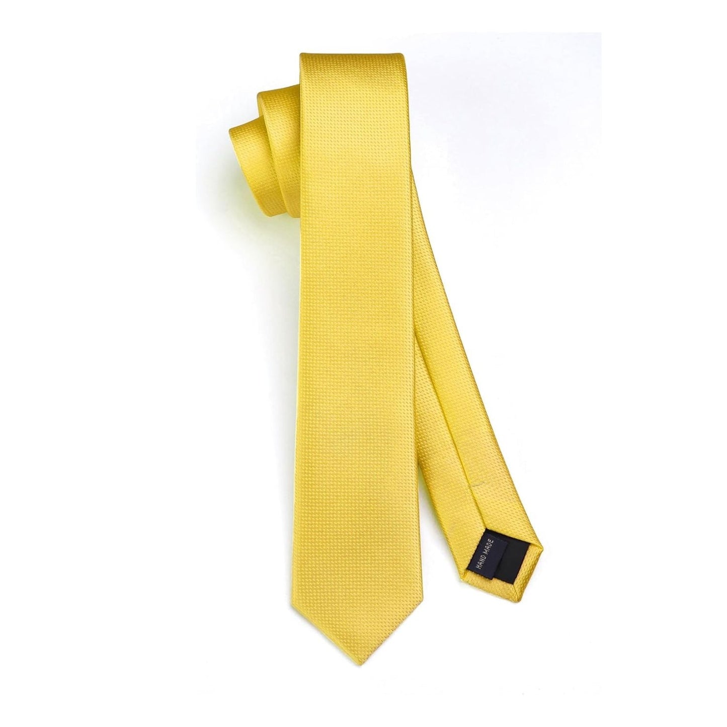 Hisdern Solid Print Skinny Tie Slim 2.4'' Formal Yellow Wedding Tie