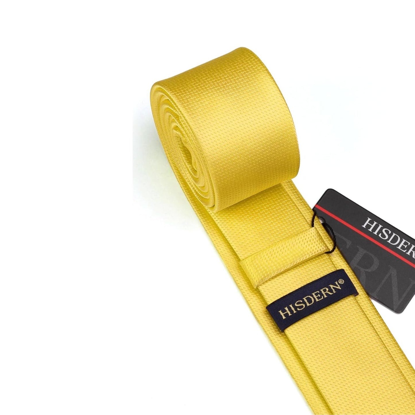 Hisdern Solid Print Skinny Tie Slim 2.4'' Formal Yellow Wedding Tie