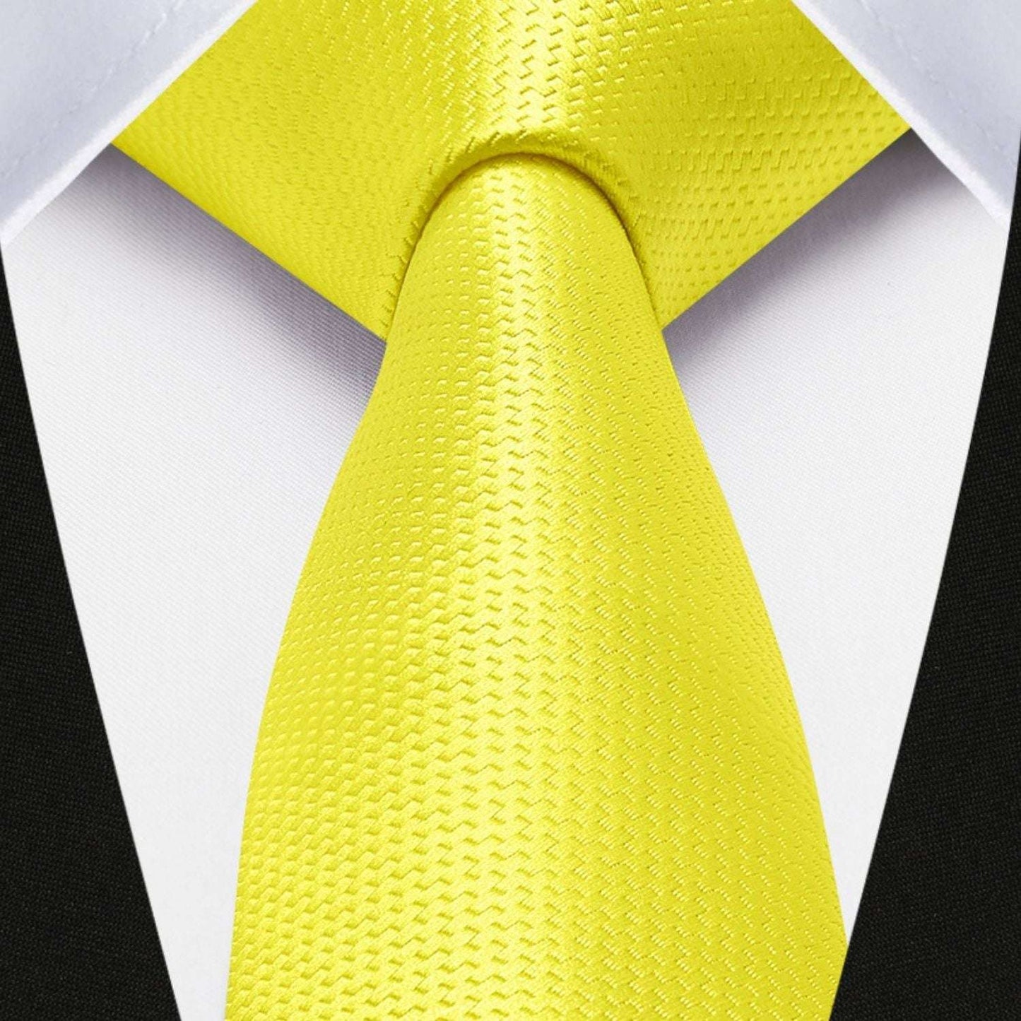 Hisdern Solid Print Skinny Tie Slim 2.4'' Formal Lemon Yellow Wedding Tie