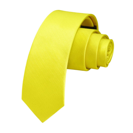 Hisdern Solid Print Skinny Tie Slim 2.4'' Formal Lemon Yellow Wedding Tie