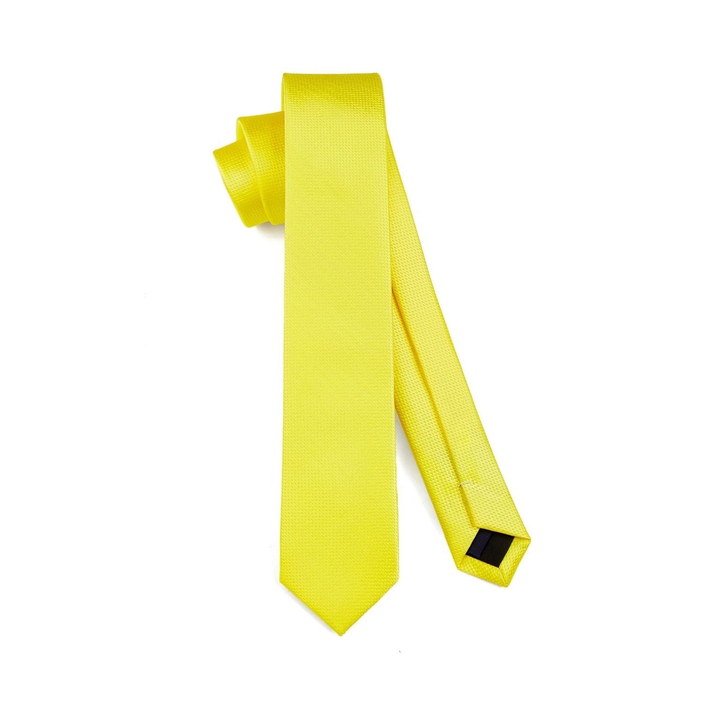Hisdern Solid Print Skinny Tie Slim 2.4'' Formal Lemon Yellow Wedding Tie